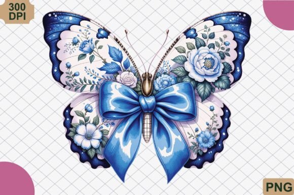 Blue Floral Butterfly Bow PNG: Design Features and Practical Applications