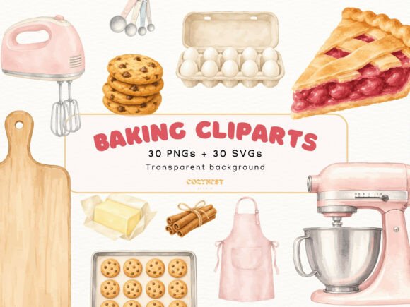 Elevating Culinary Branding with Baking Watercolor Cliparts and Kitchen Tool Illustrations