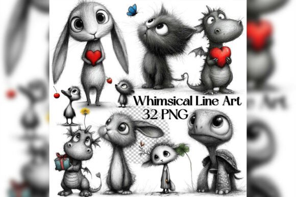 Elevating Romantic Design with Whimsical Valentine Line Art Clipart