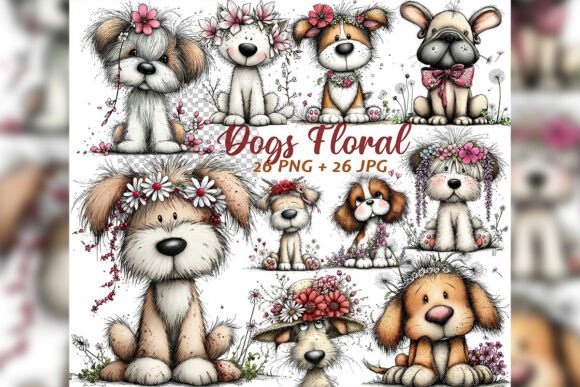 Integrating Whimsical Floral Dogs Spring Clipart Set into Your Creative Workflow