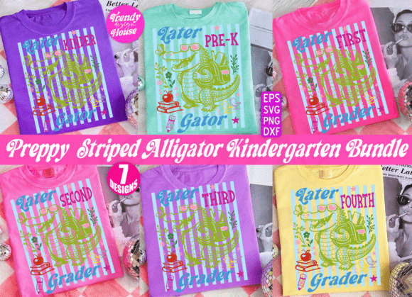 Preppy Later Gator PNG Bundle for Teachers