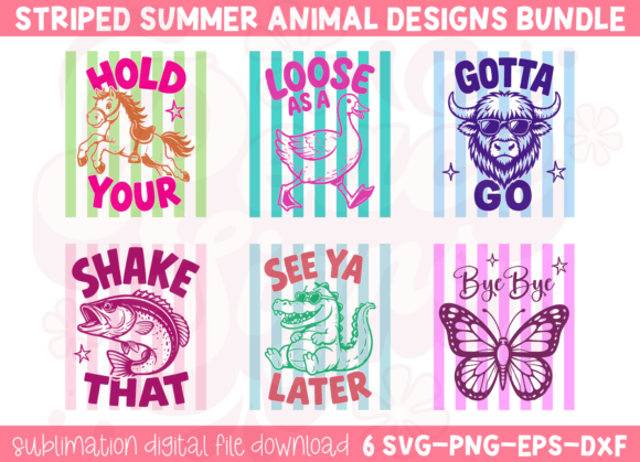 Preppy Striped Summer Animal SVG Bundle