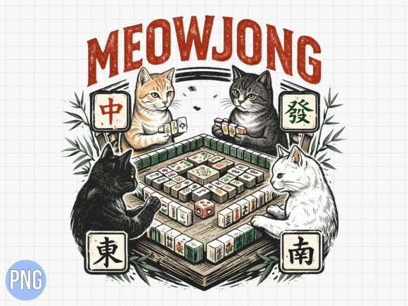 Unlock Creative Potential with Meowjong Funny Cat Mahjong Player PNG