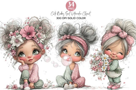 Watercolor Cute Baby Girl Clipart Guide