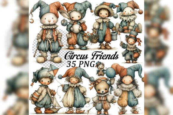 Whimsical Circus Friends Clipart Set: Bringing Storybook Charm to Your Creative Projects