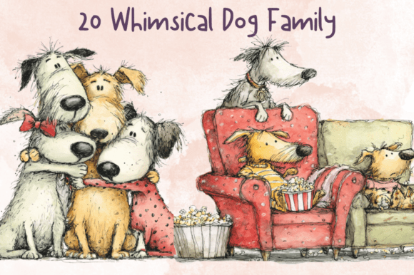 Whimsical Dog Family Clipart for Storybooks