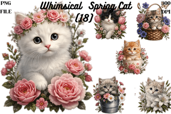 Whimsical Spring Cats Clipart Bundle