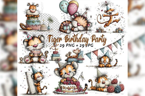 Whimsical Tiger Birthday Safari Clipart